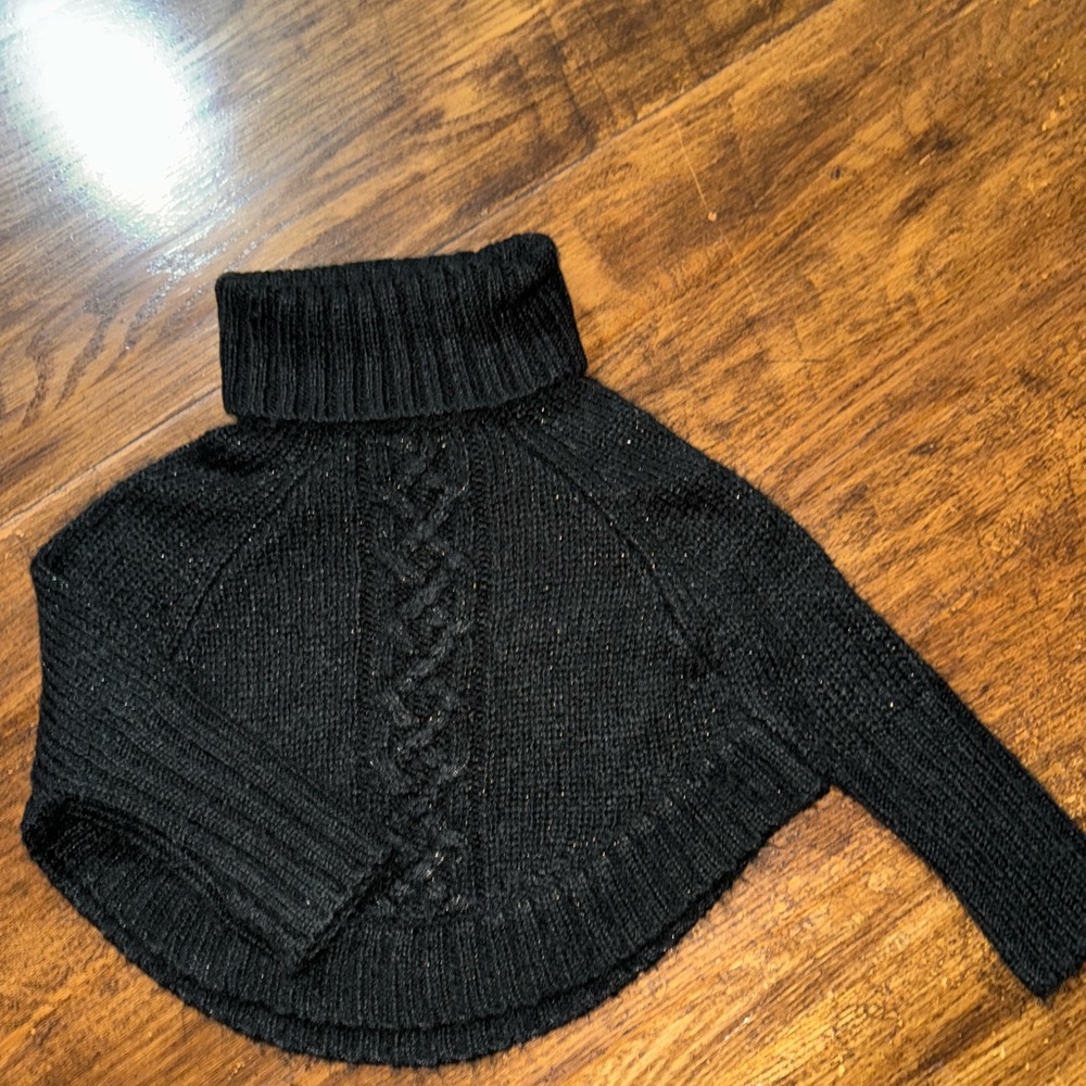 Black with Silver Specs Turtleneck Cable Knit Toddler Sweater